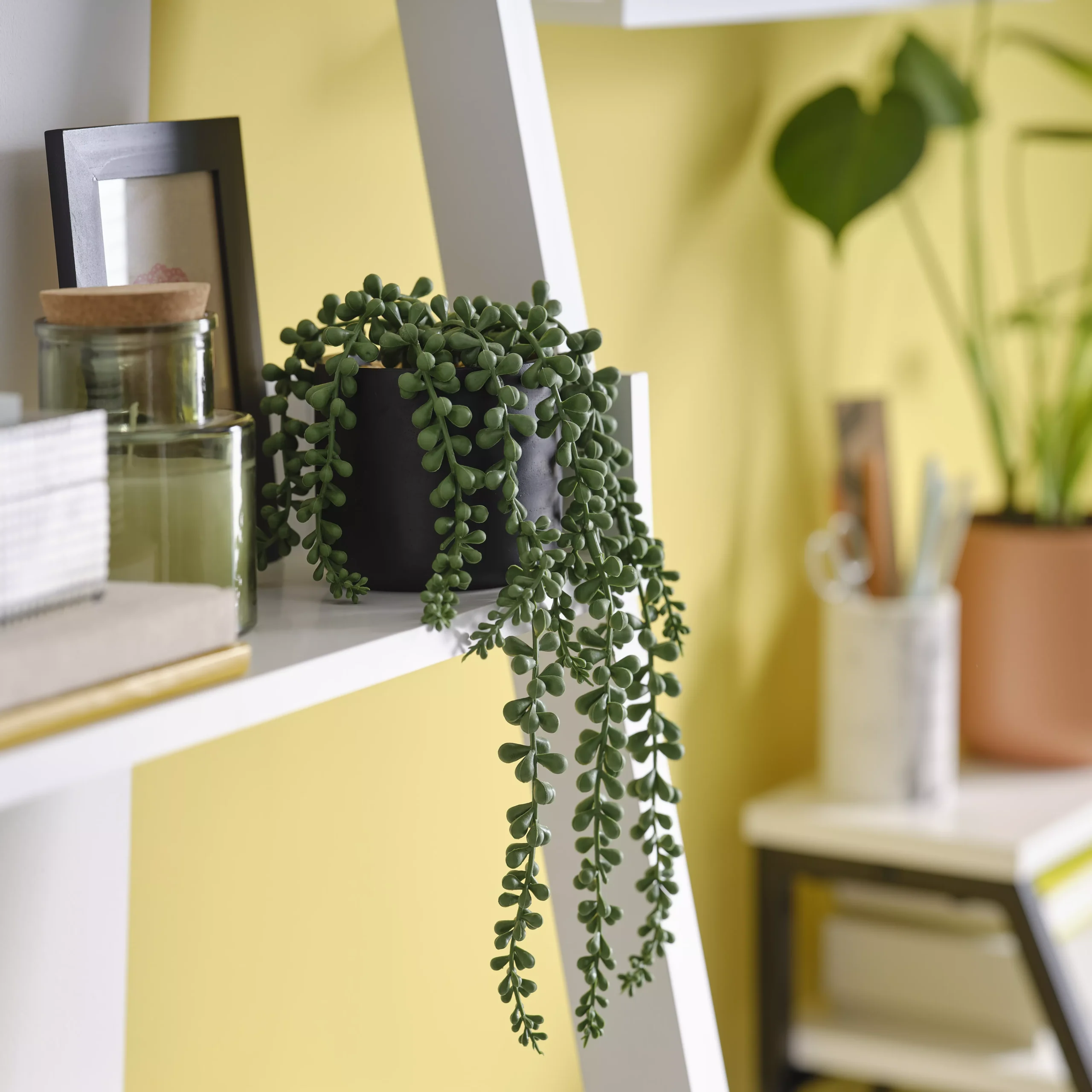 12cm String Of Pearls Artificial Plant In Black Ceramic Pot - Image 3