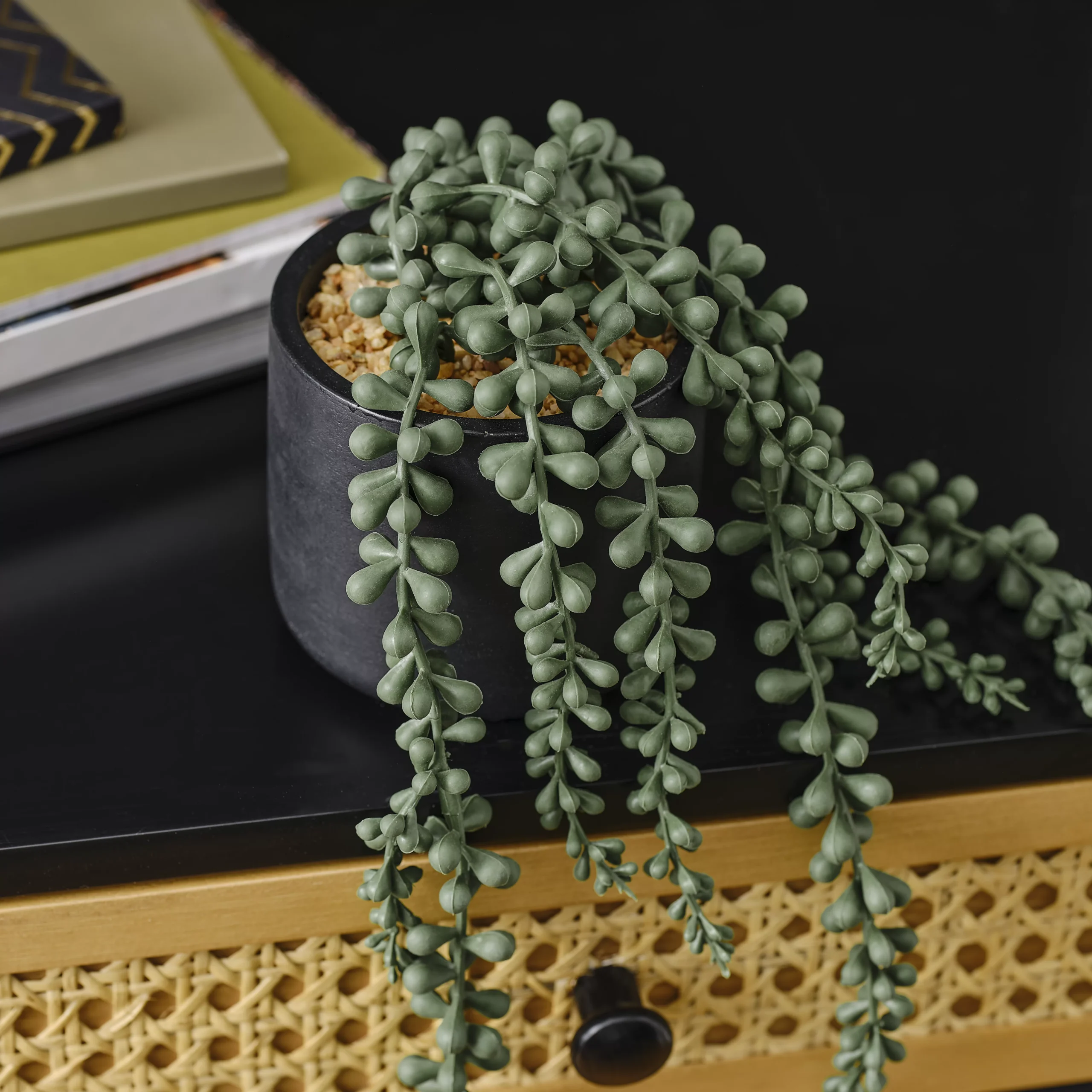 12cm String Of Pearls Artificial Plant In Black Ceramic Pot - Image 4