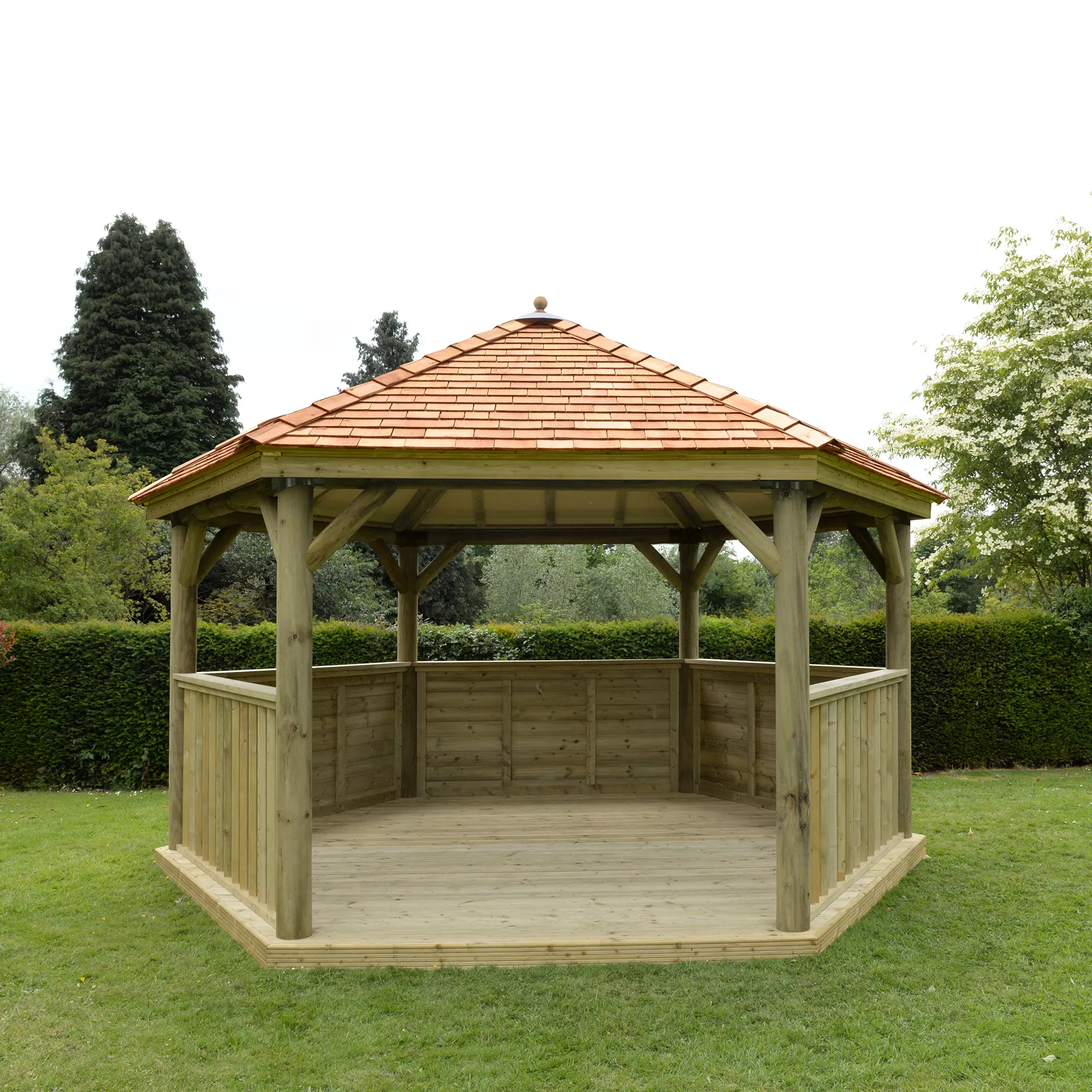 Forest Garden Hexagonal Gazebo With Cedar Roof, (W)4.9m (D)4.24m
