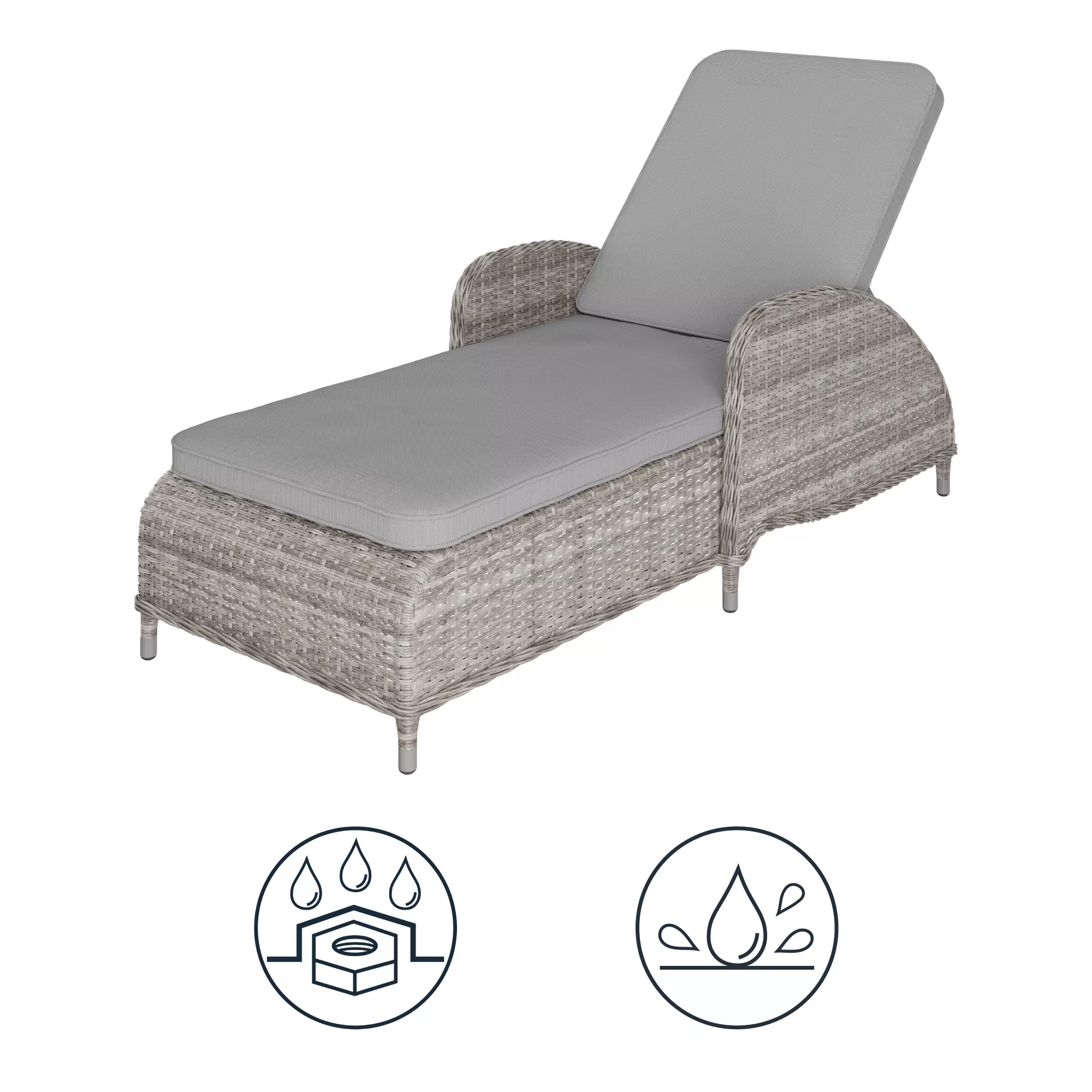 GoodHome Hamilton Steeple Grey Rattan Effect Sun Lounger - Image 5