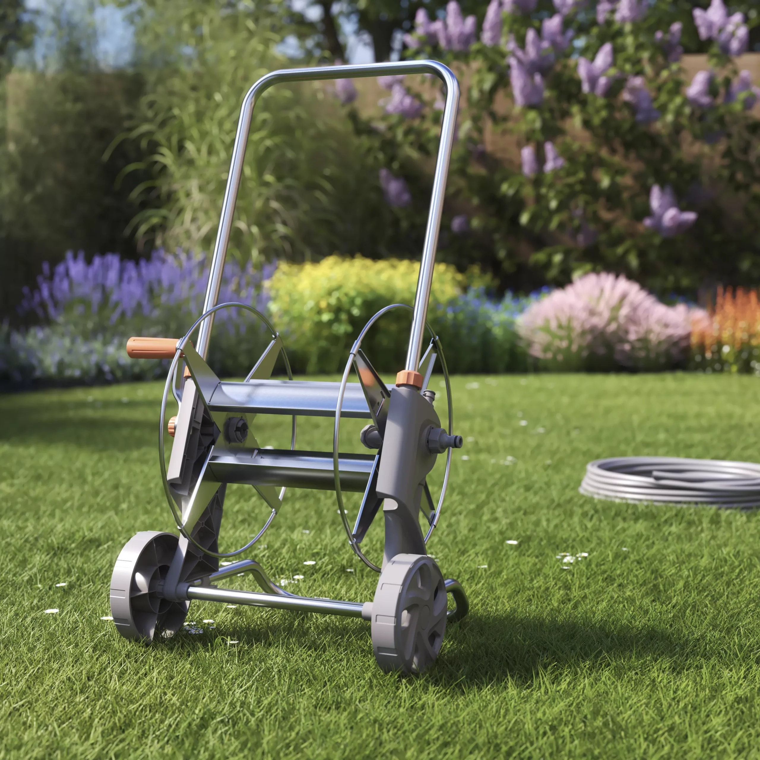 GoodHome Watering Freestanding Empty Hose Cart With Wheels - Image 2