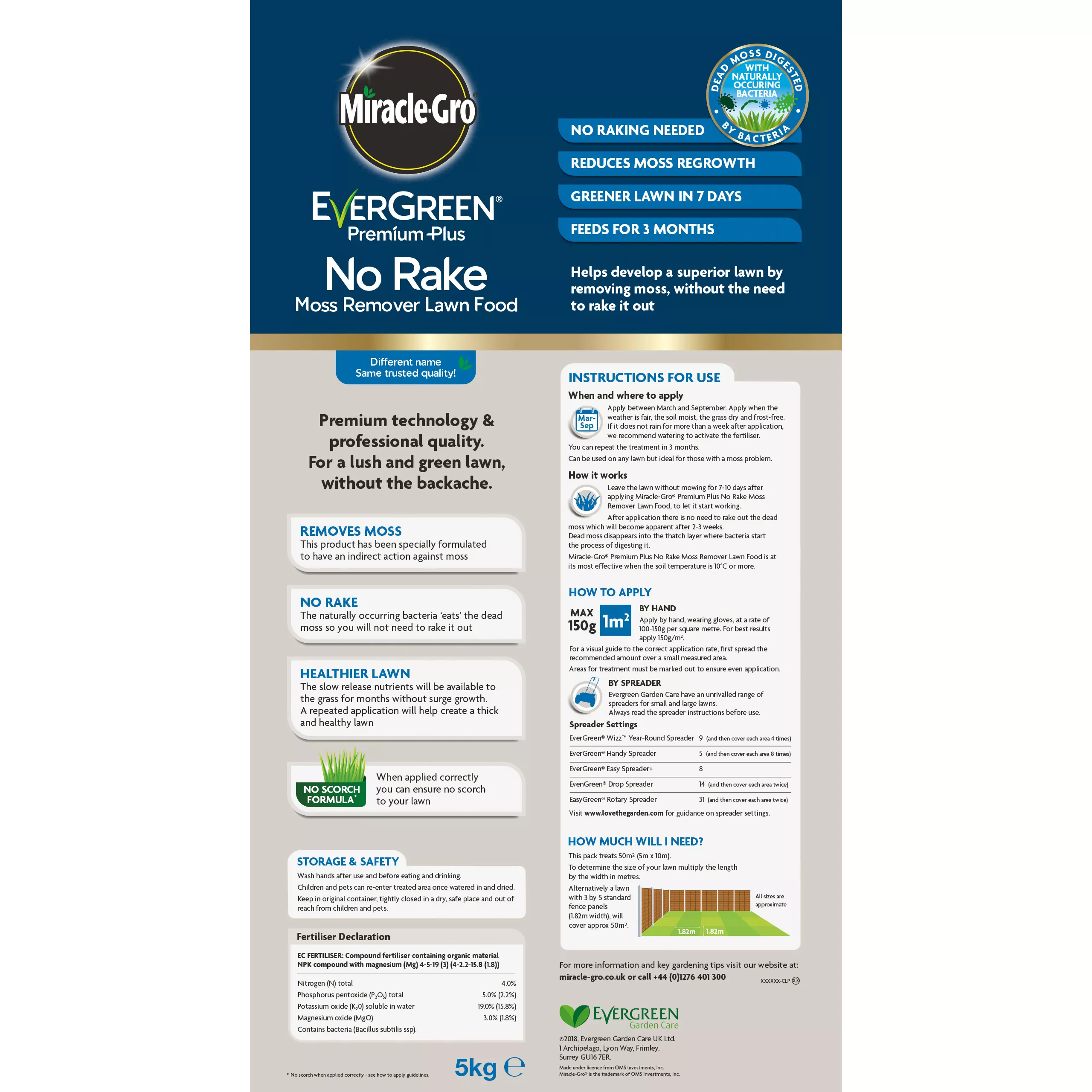 Miracle-Gro No Rake Lawn Fertiliser Granules 50m² 5kg - Image 2