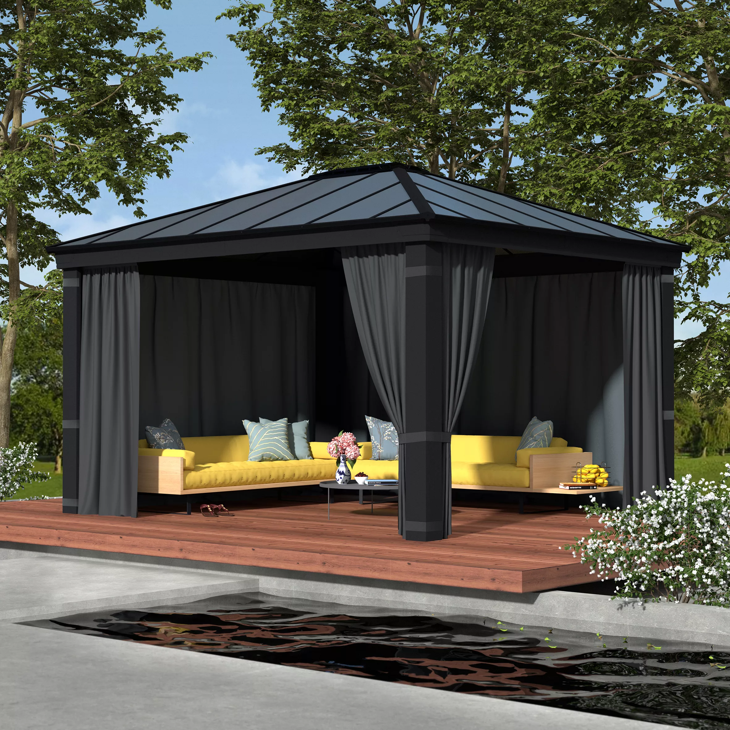 Palram - Canopia Dallas Grey Polyester (PES) Gazebo Curtain, Pack Of 4 (L)2120mm (W)4090mm - Image 3