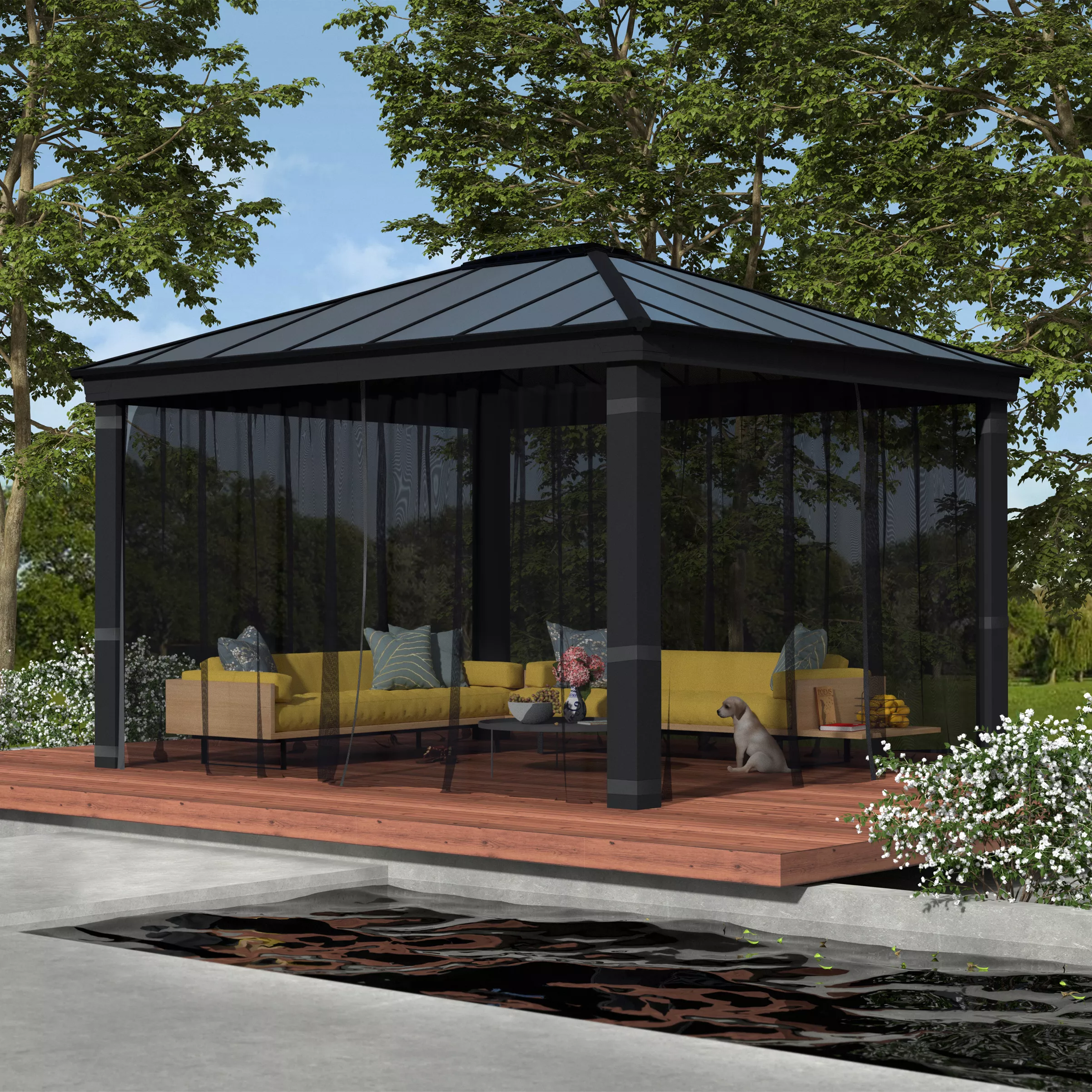 Palram - Canopia Dallas Grey Polyester (PES) Gazebo Netting, Pack Of 4 (L)2120mm (W)4090mm - Image 2