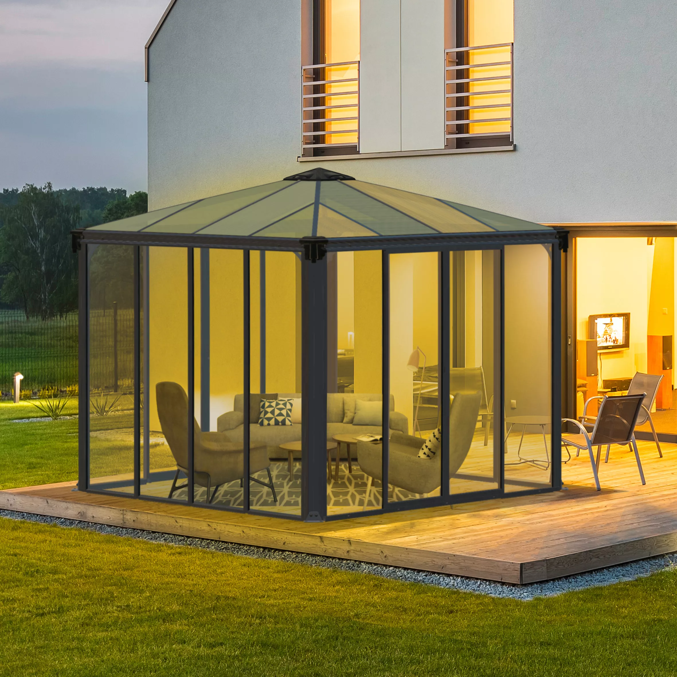 Palram - Canopia Ledro Grey Rectangular Gazebo, (W)2.95m (D)2.95m - Assembly Required