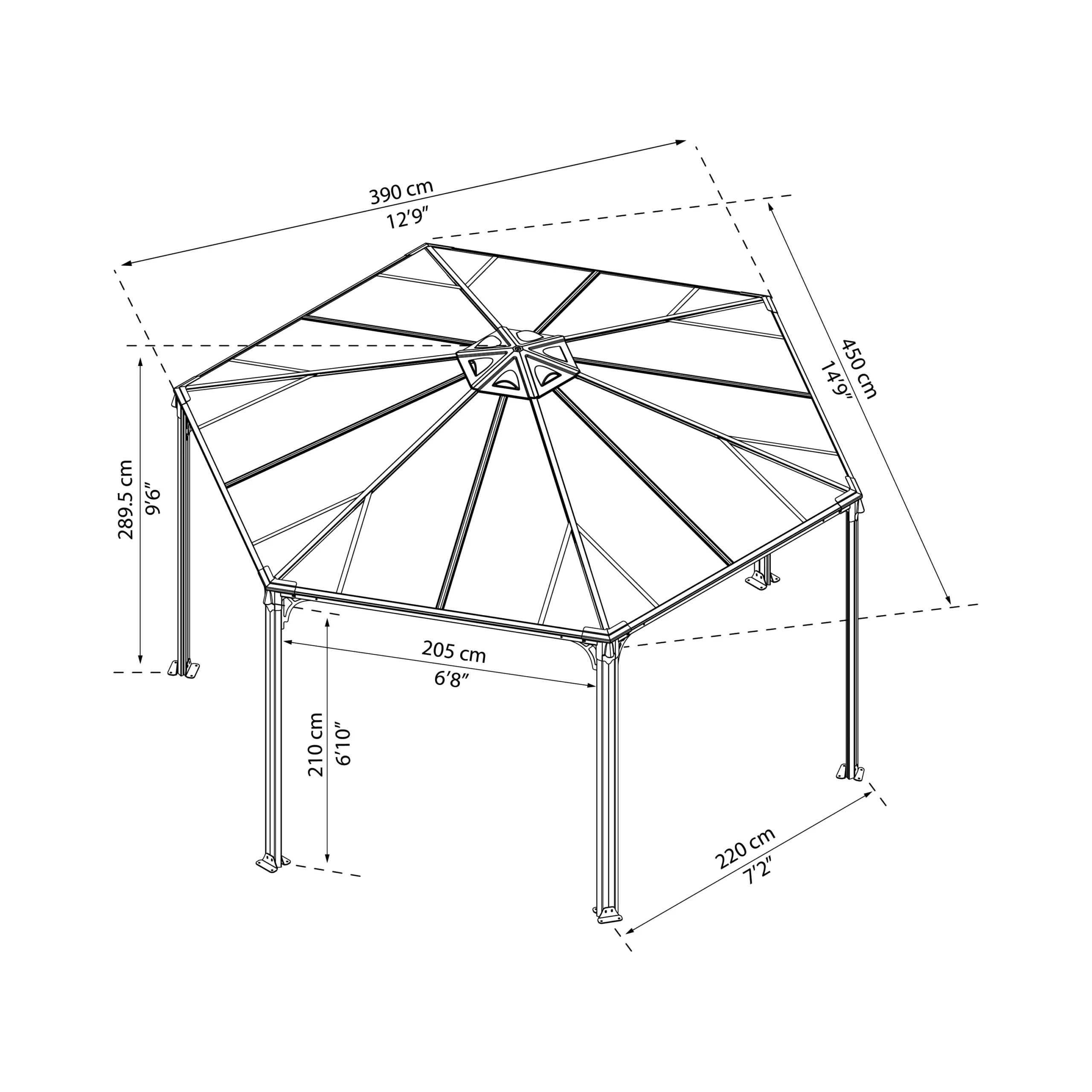 Palram - Canopia Monaco Grey Hexagonal Gazebo, (W)4.5m (D)3.9m - Assembly Required - Image 7