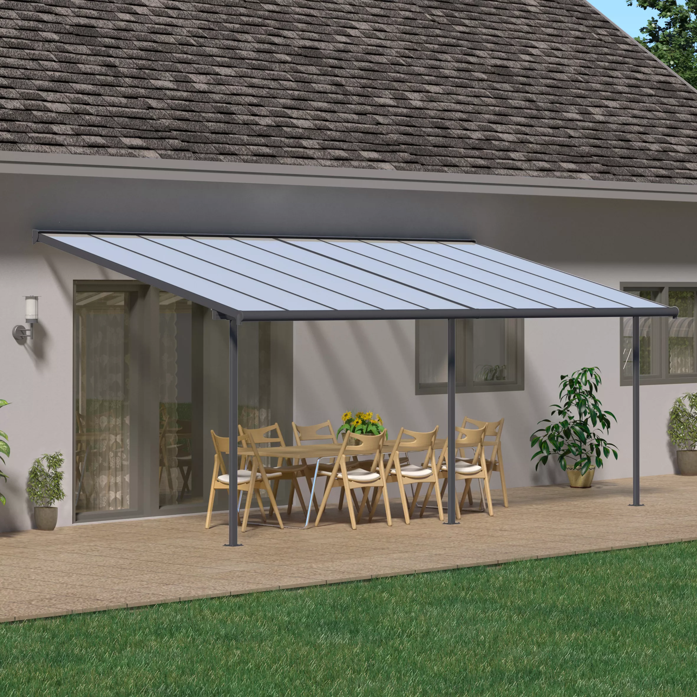 Palram - Canopia Sierra Grey Non-retractable Awning, (L)7.39m (H)3.05m (W)2.95m