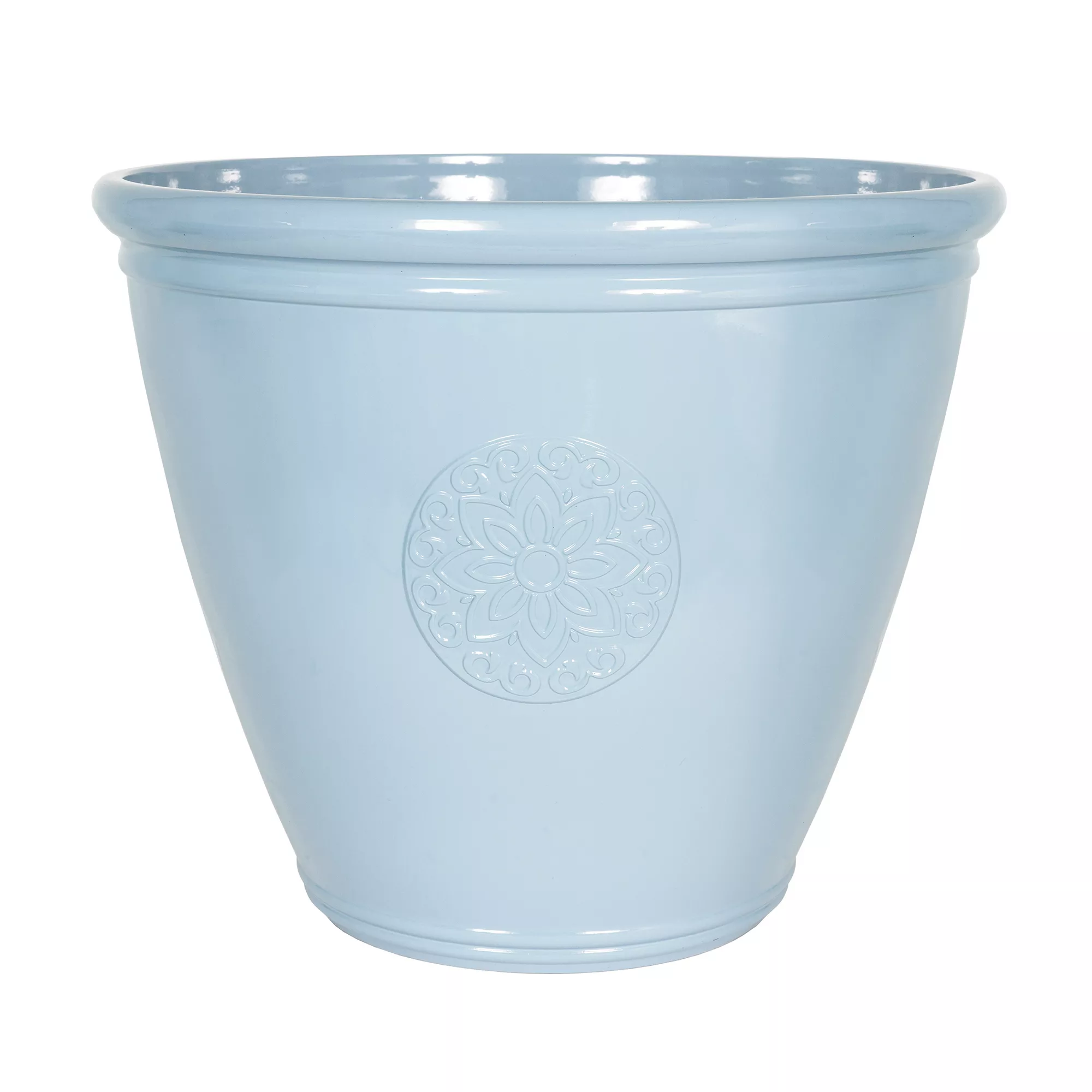 Southern Patio Sullivan Blue Polypropylene (PP) & Polystyrene (PS) Motif Emblem Round Plant Pot (Dia)45.5cm