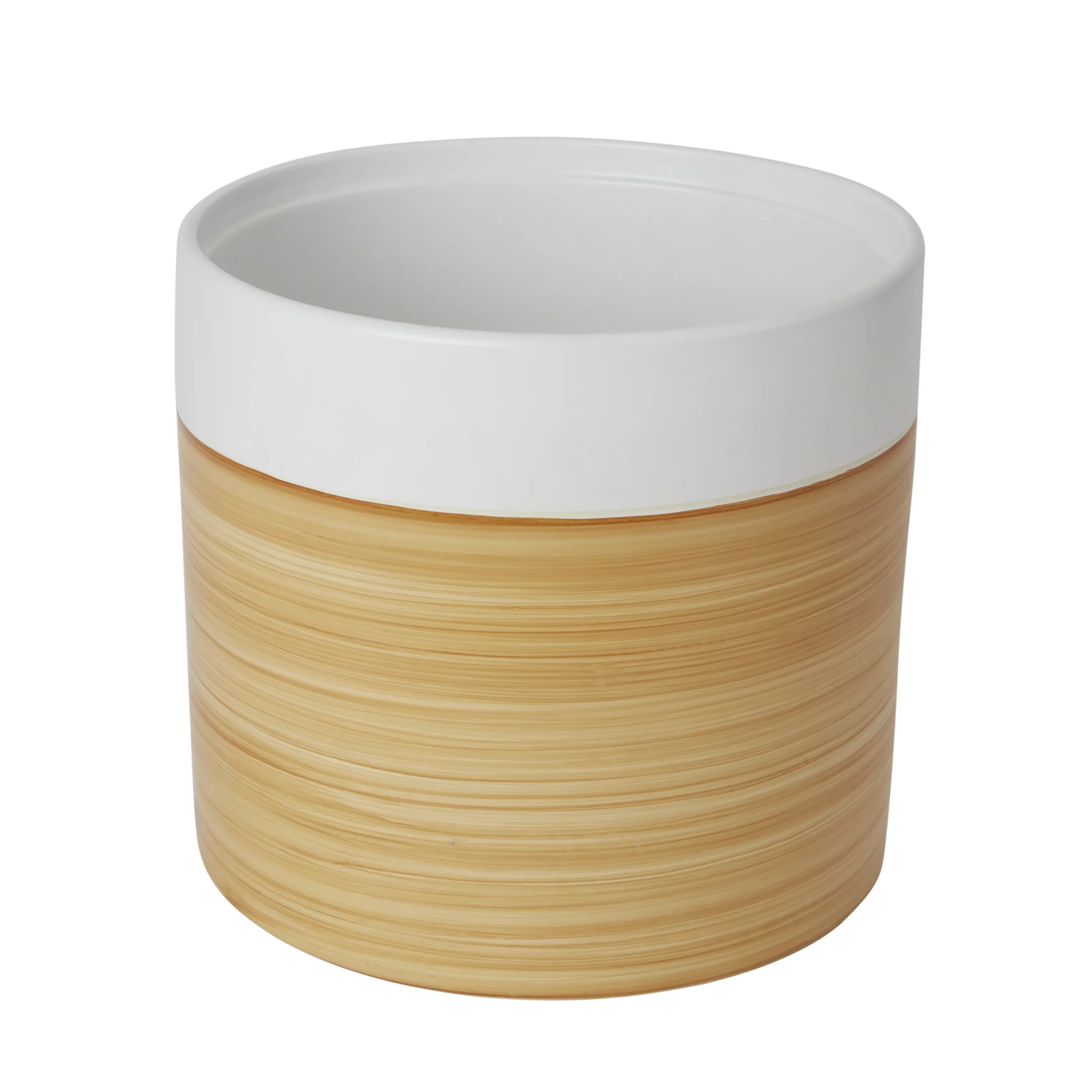 White Clay Wood Effect Plant Pot (Dia)27.8cm